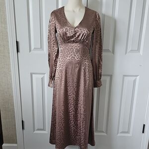 LECHE Shadow Leopard Print Satiny Dress Taupe Size S